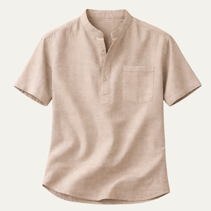 Men's Linen Henley Shirt Lightweight Beige - Vonnera