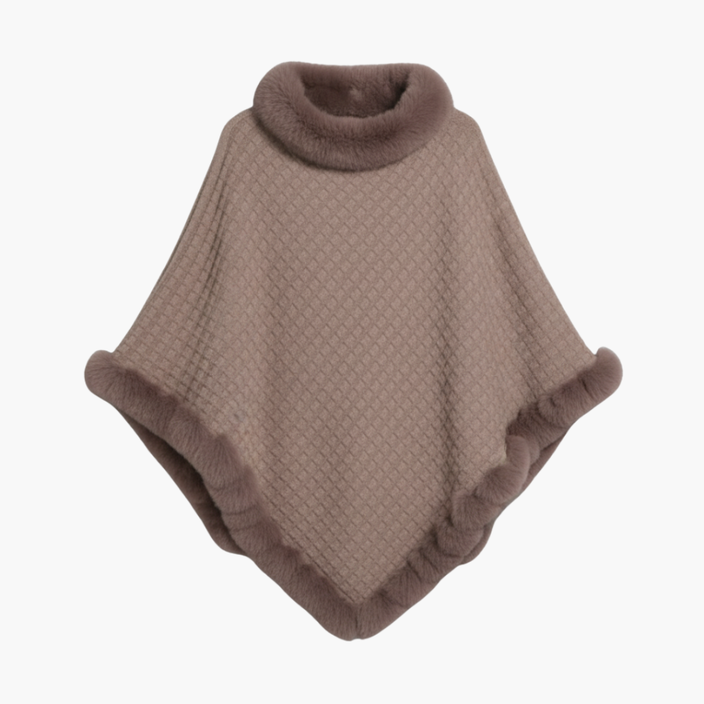 Women's Knit Poncho Faux Fur Oversized - Vonnera