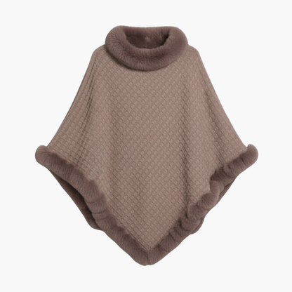 Women's Knit Poncho Faux Fur Oversized - Vonnera