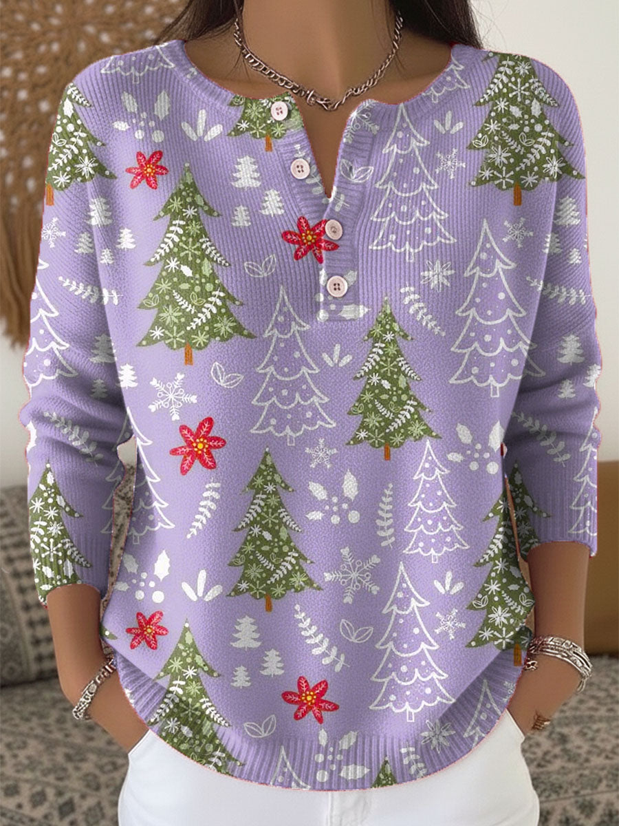 Women's Holiday Print Blouse Button Front