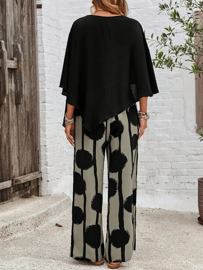 Women's Batwing And Wide Leg Pants Set Printed