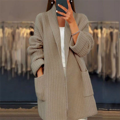 Women's Shawl Collar Cardigan Thick Folded Cuffs