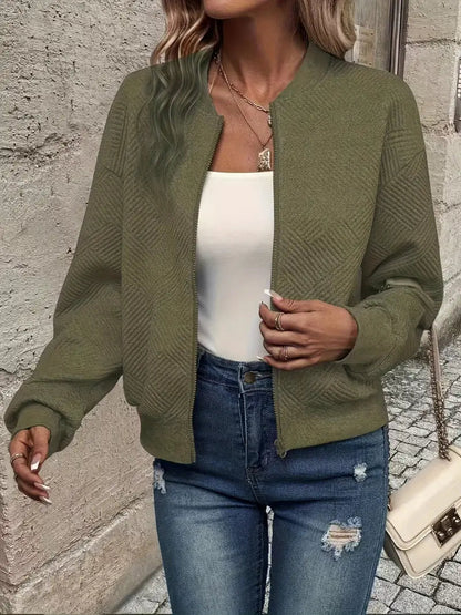 Women's Zip-Up Cardigan Textured Ribbed Long Sleeve