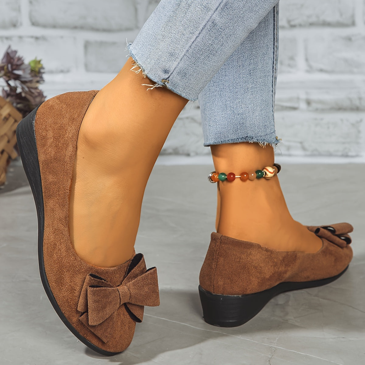 Women's Ballet Flats Slip-On Round Toe Bow Detail