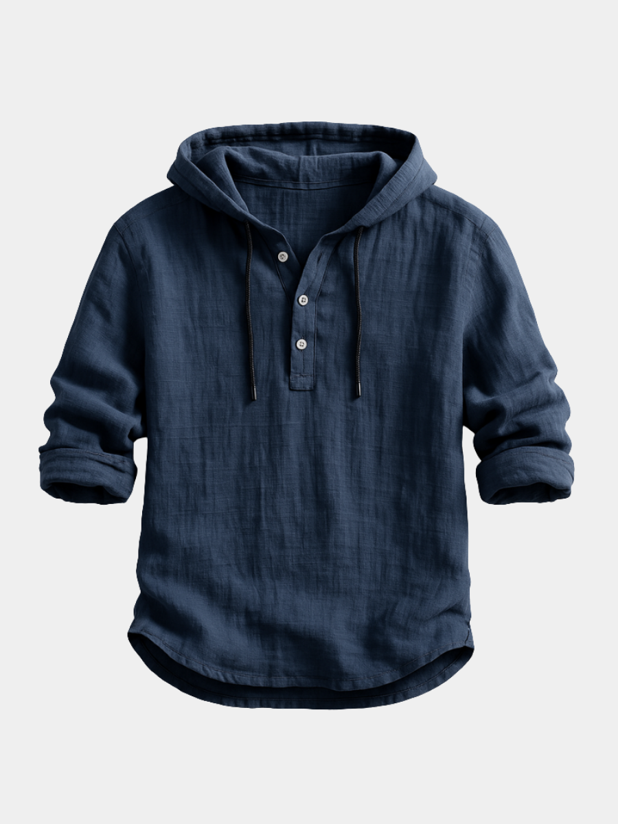 Men's Button Neck Pullover Hoodie - Vonnera