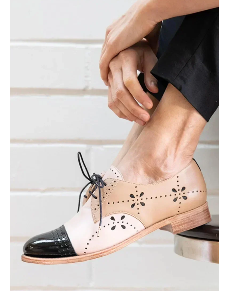 Women's Lace Up Loafers Cutout Design - Vonnera