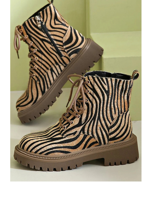 Women's Zebra Lace Up Boots - Vonnera