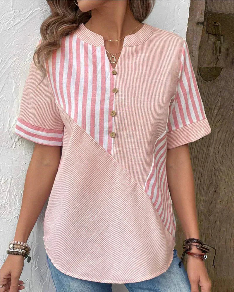 Women's Stripe Blouse Button Front