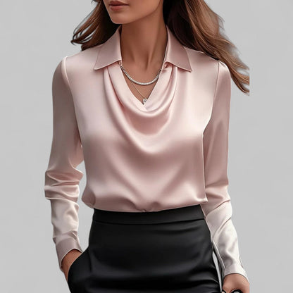Women's Satin Blouse Long Sleeve Draped Neck