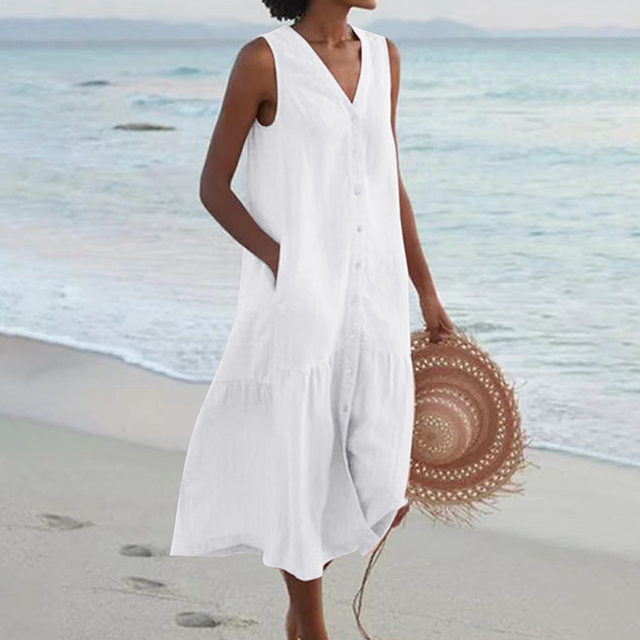 Women's Midi Dress Full Button Placket