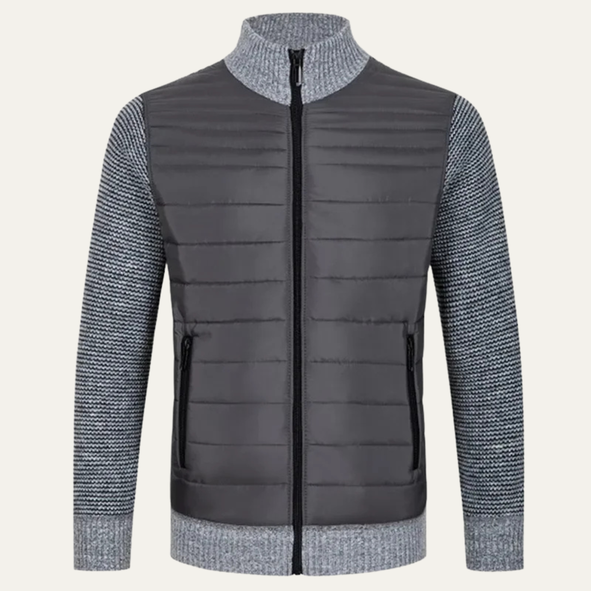 Men's Cotton Quilted Cardigan Zip Up Padded Black - Vonnera