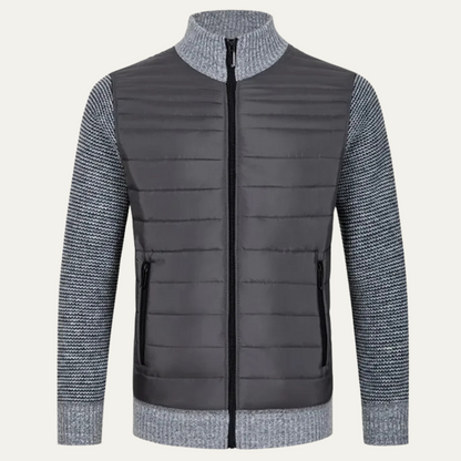 Men's Cotton Quilted Cardigan Zip Up Padded Black - Vonnera