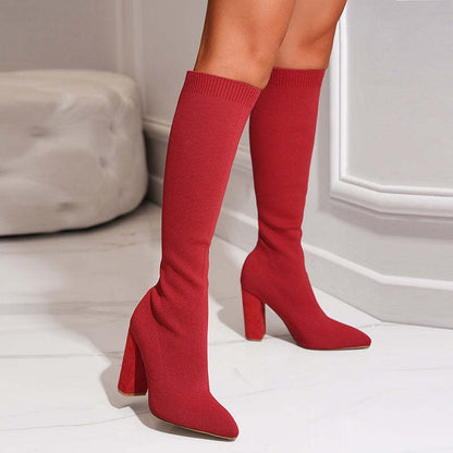 Women's Knee-High Boots Pointed Toe Block Heel