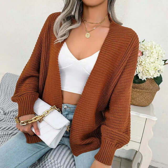 Women's Open-Front Knit Cardigan Long Sleeve Cozy Sweater