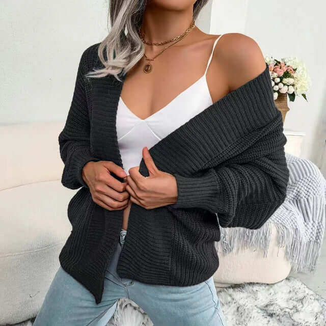 Women's Open-Front Knit Cardigan Long Sleeve Cozy Sweater - Vonnera