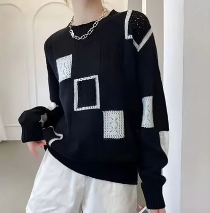 Women's Crewneck Sweater Patchwork Pattern