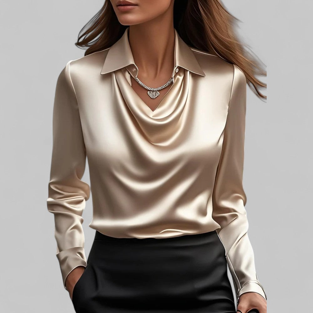 Women's Satin Blouse Long Sleeve Draped Neck
