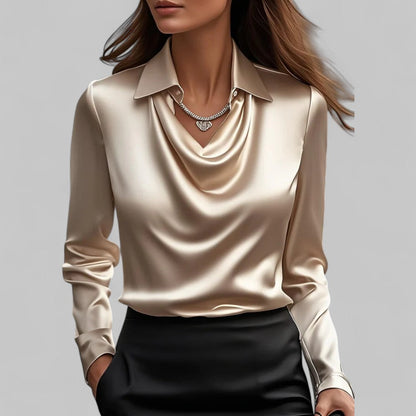 Women's Satin Blouse Long Sleeve Draped Neck