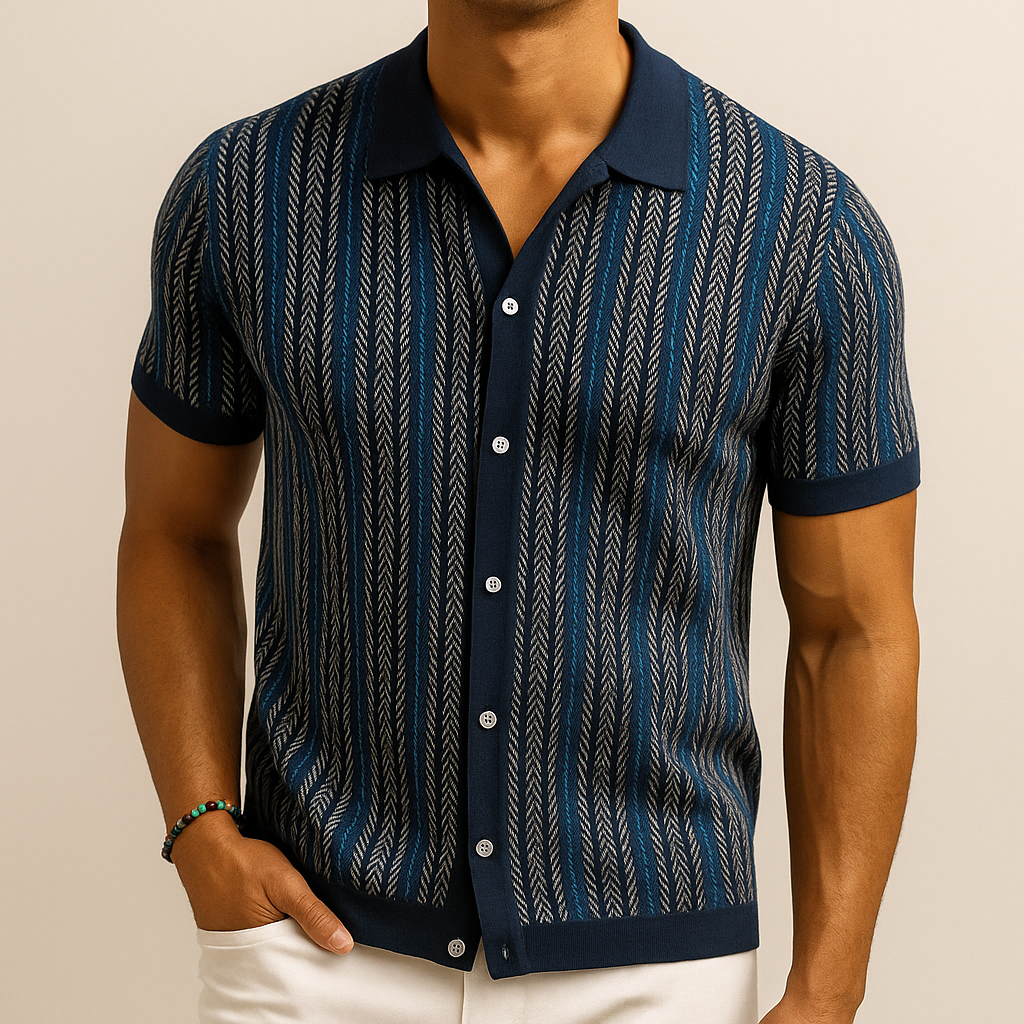Men's Short Sleeve Button Down Shirt Stripe Pattern - Vonnera