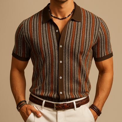 Men's Short Sleeve Button Down Shirt Stripe Pattern
