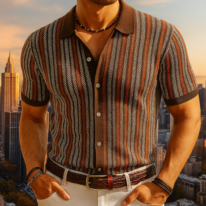 Men's Short Sleeve Button Down Shirt Stripe Pattern