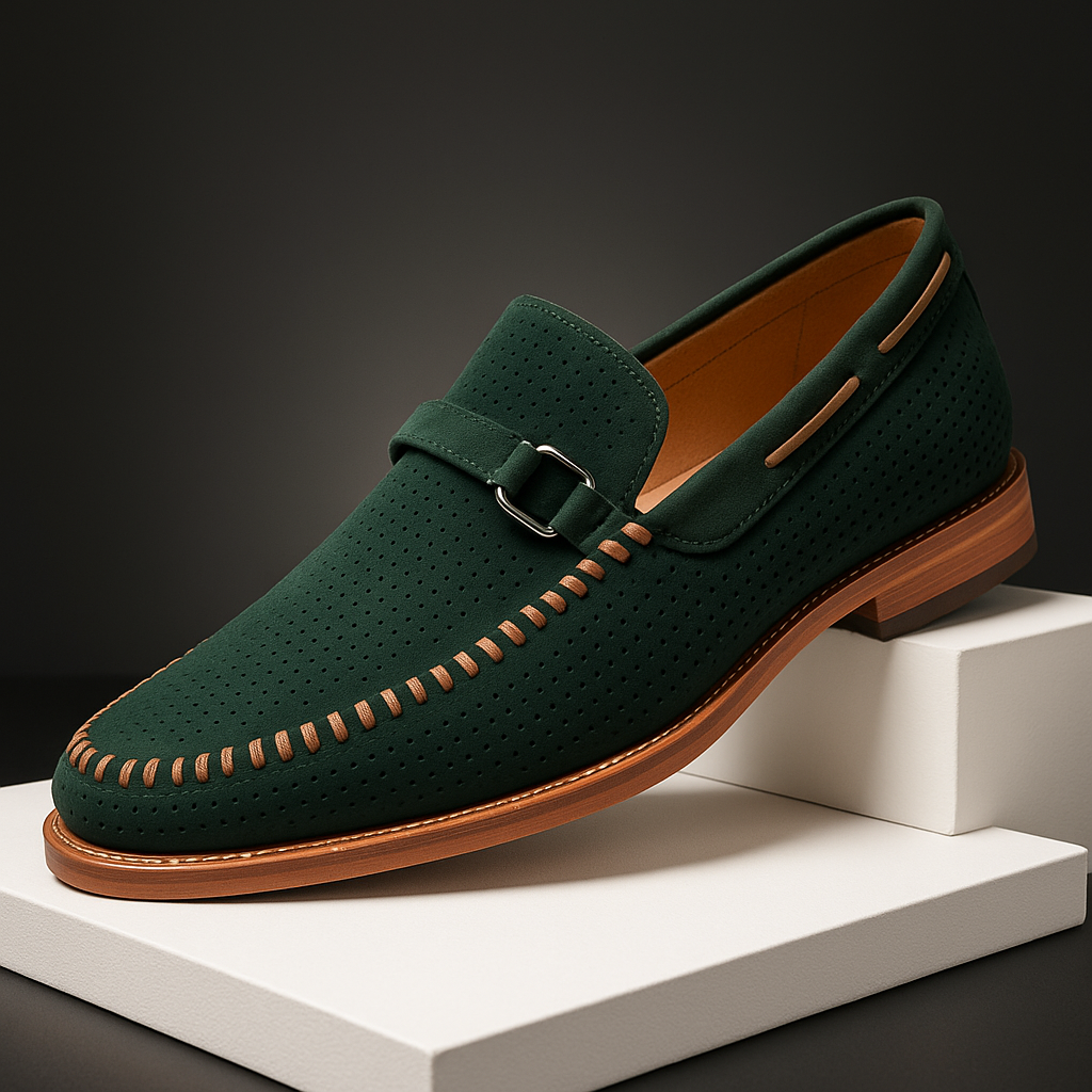 Men's Perforated Loafers Leather Smart Casual Comfort Shoes - Vonnera