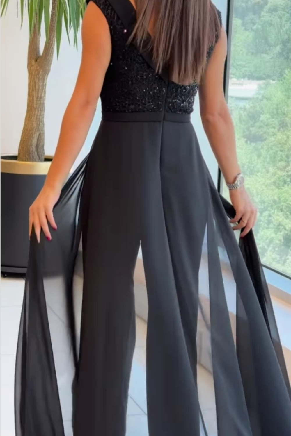 Loretta Crew Neck Textured Jumpsuit