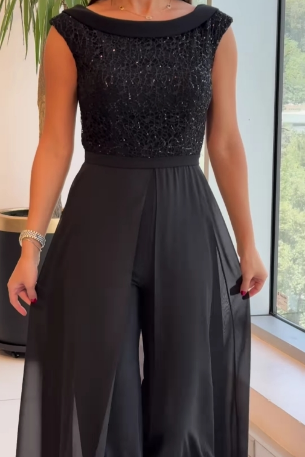 Women's Wide Leg Jumpsuit With Skirt Overlay