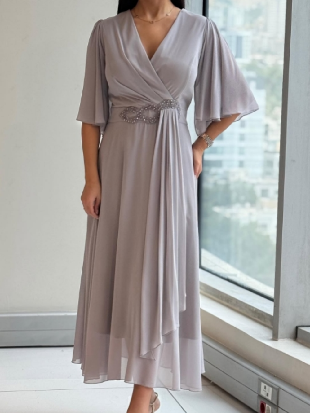 Women's Maxi Dress Soft Flowy V-Neck - Vonnera