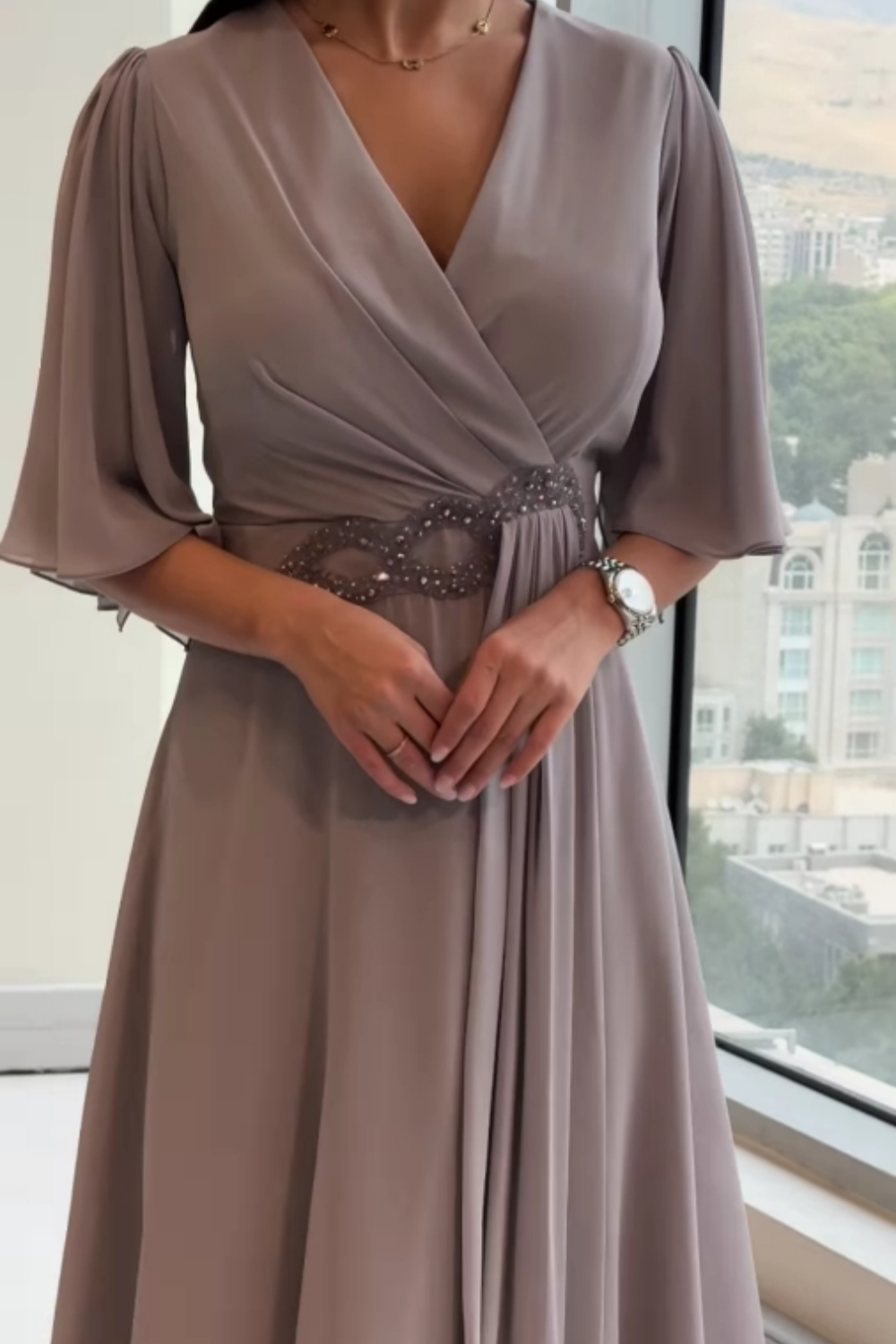Women's V-Neck Maxi Dress Elegant