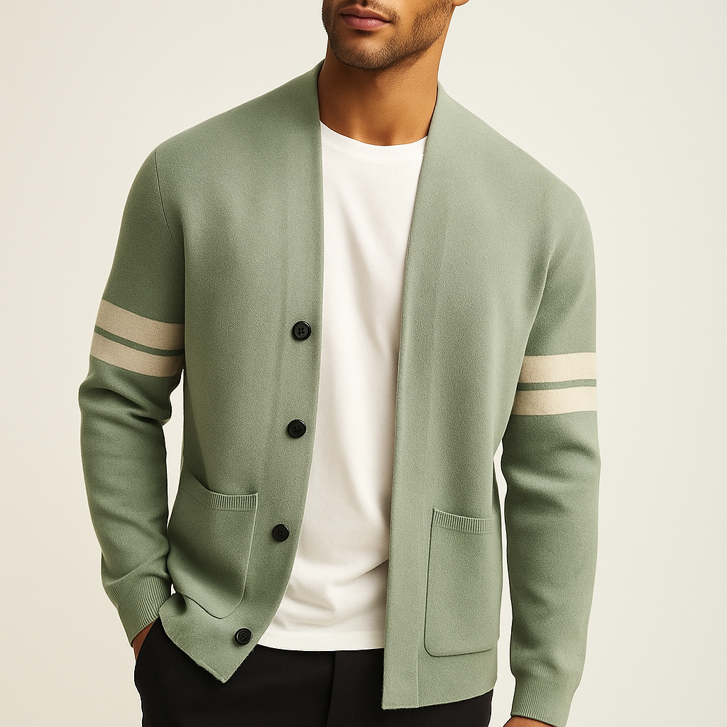 Men's Button Front Cardigan Stripe Detail - Vonnera