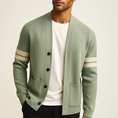 Men's Button Front Cardigan Stripe Detail - Vonnera