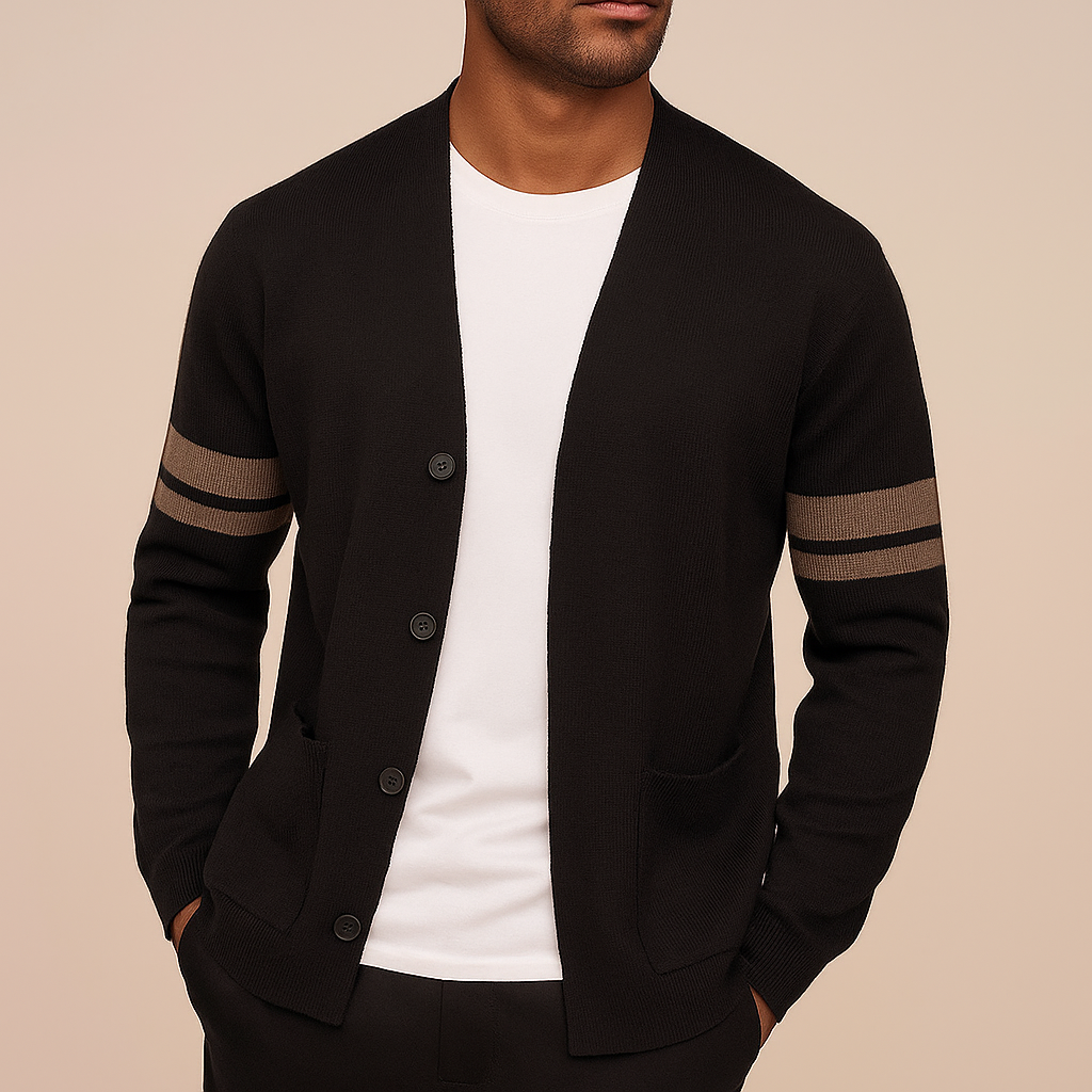 Men's Button Front Cardigan Stripe Detail