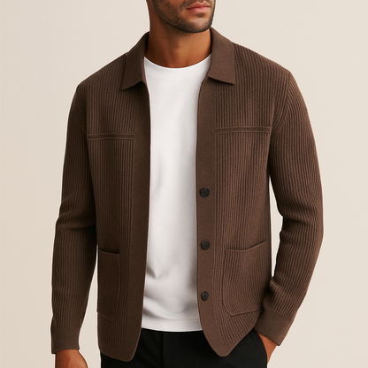 Men's Textured Cardigan With Pocket Design