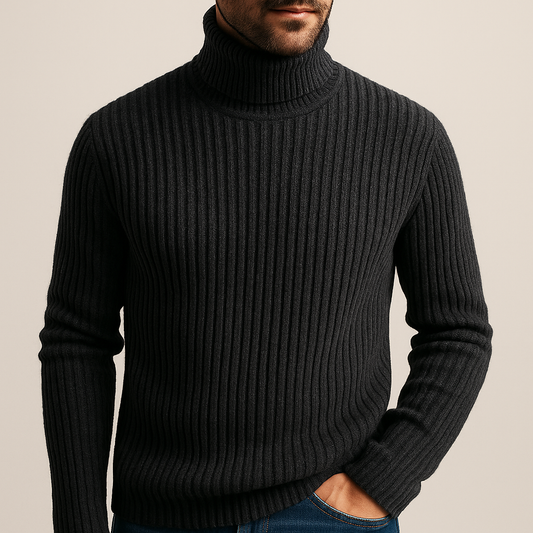 Men's Regular Fit Turtleneck Sweater Ribbed Classic Style - Vonnera
