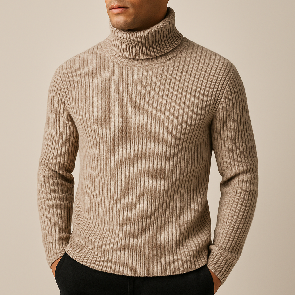 Men's High Neck Ribbed Sweater
