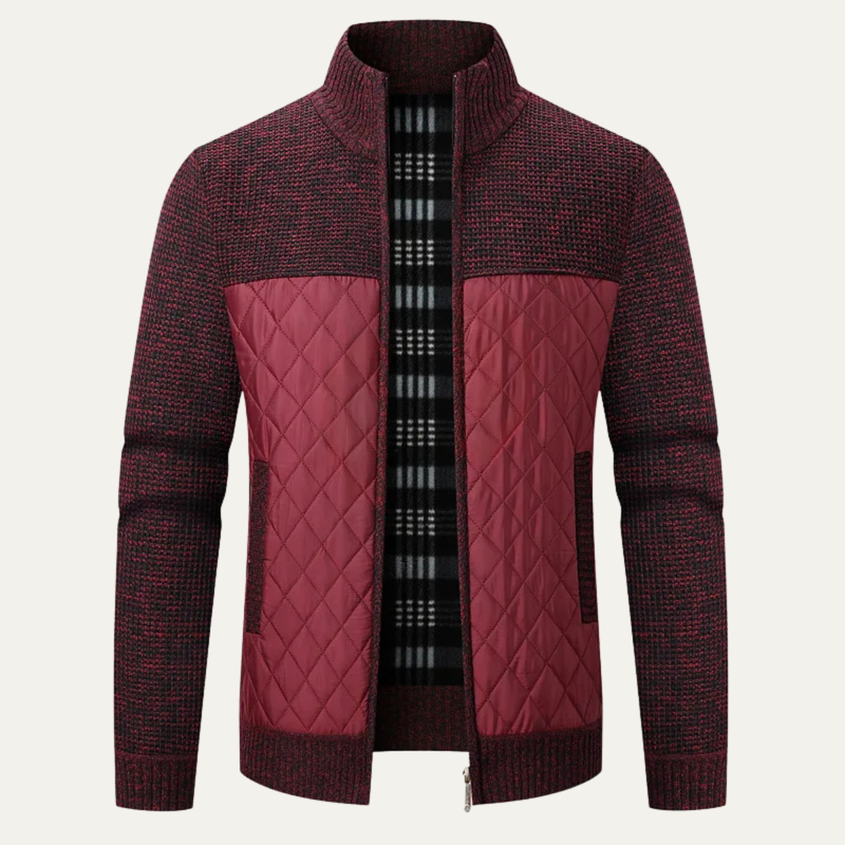 Men's Quilted Puffer Jacket Zip Up Knit Winter Black - Vonnera