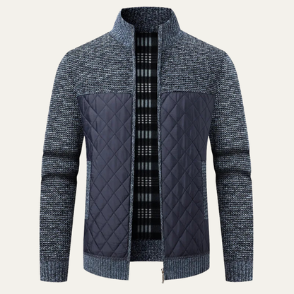 Men's Quilted Puffer Jacket Zip Up Knit Winter Black