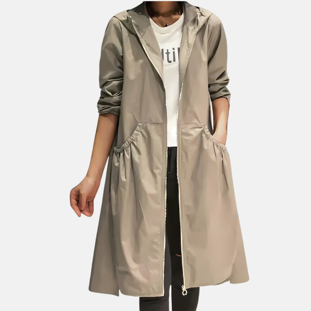 Women's Water Resistant Hooded Knee Length Jacket - Vonnera