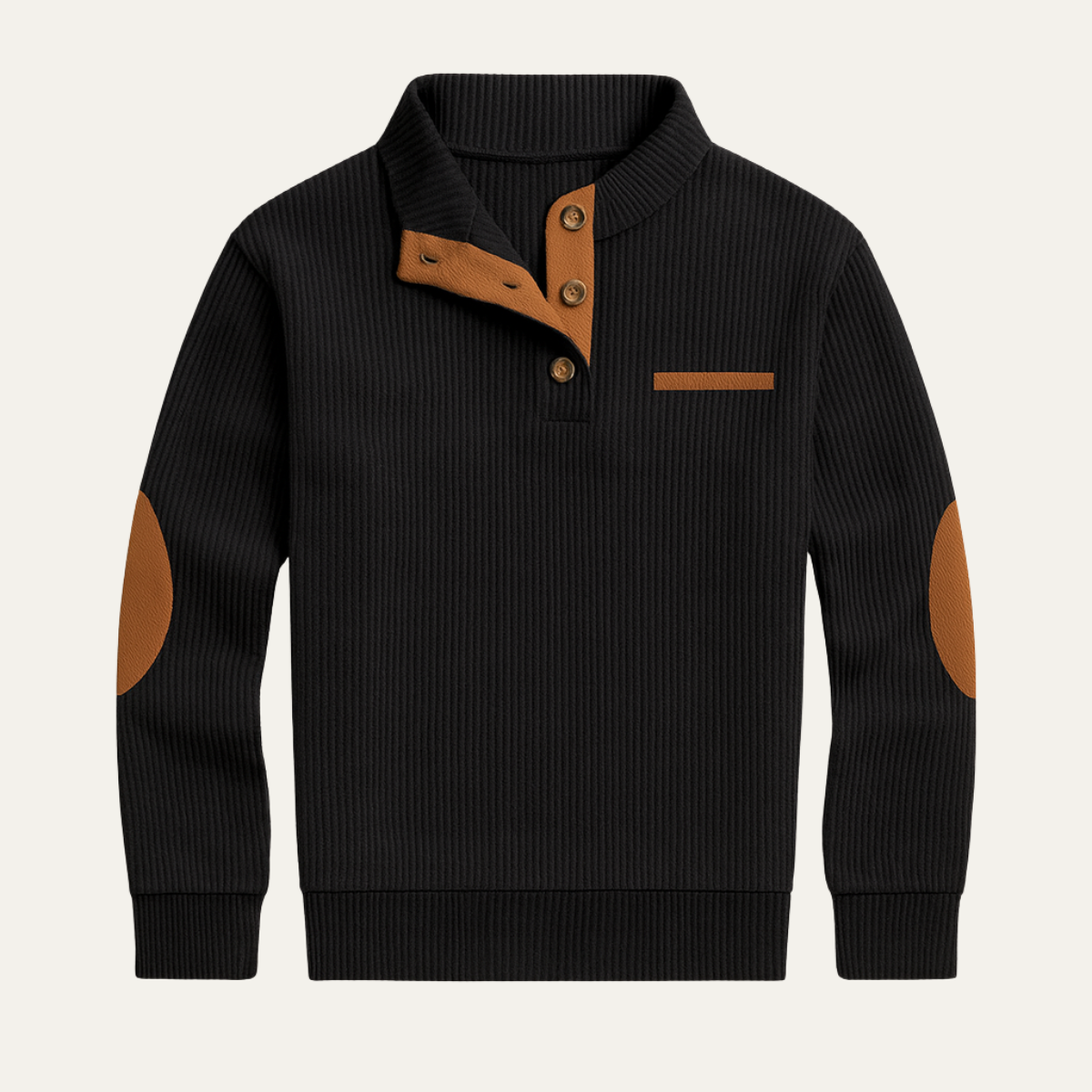 Men's Corduroy Sweater Button Neck Patch Details - Vonnera