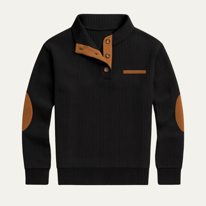 Men's Corduroy Sweater Button Neck Patch Details - Vonnera