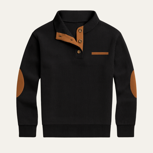 Men's Corduroy Sweater Button Neck Patch Details - Vonnera