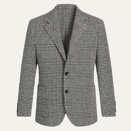 Men's Houndstooth Blazer Slim Fit Checked Wool Black - Vonnera