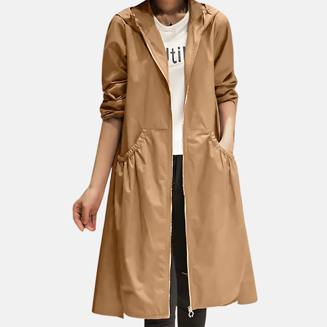 Women's Water Resistant Hooded Knee Length Jacket