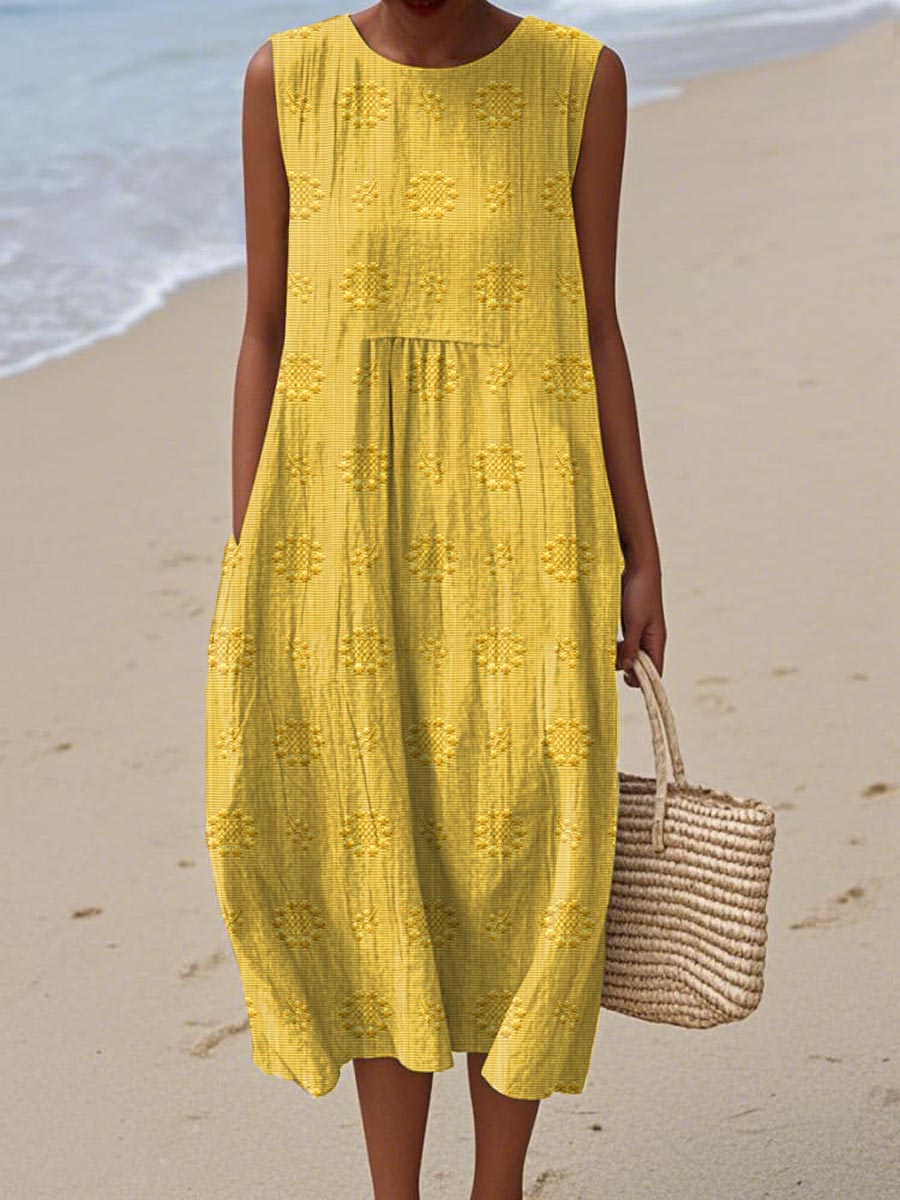 Women's Round Neck Textured Detail Dress