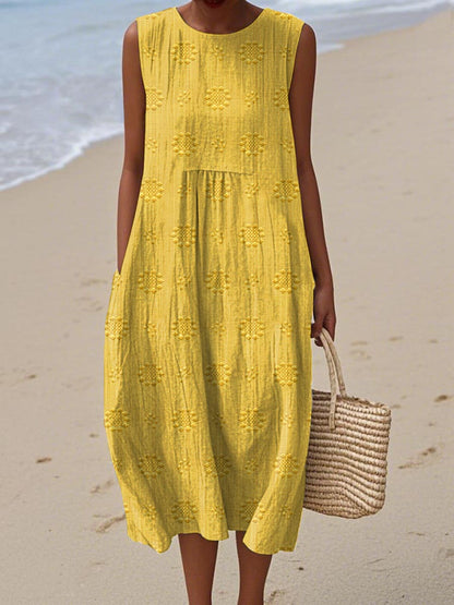 Women's Round Neck Textured Detail Dress