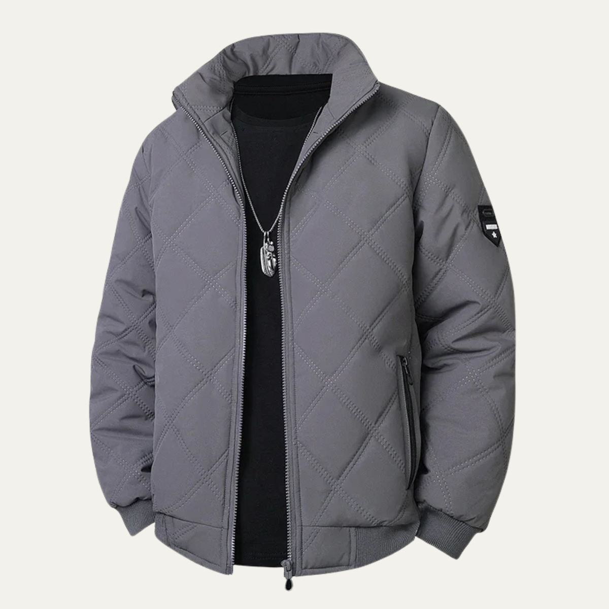 Men's Quilted Fleece Jacket Thick Warm Stand Collar