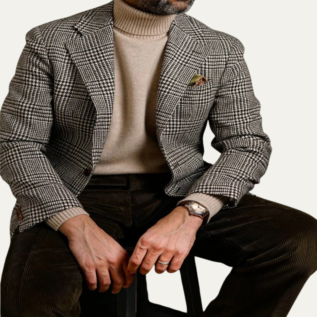 Men's Houndstooth Blazer Slim Fit Checked Wool Black