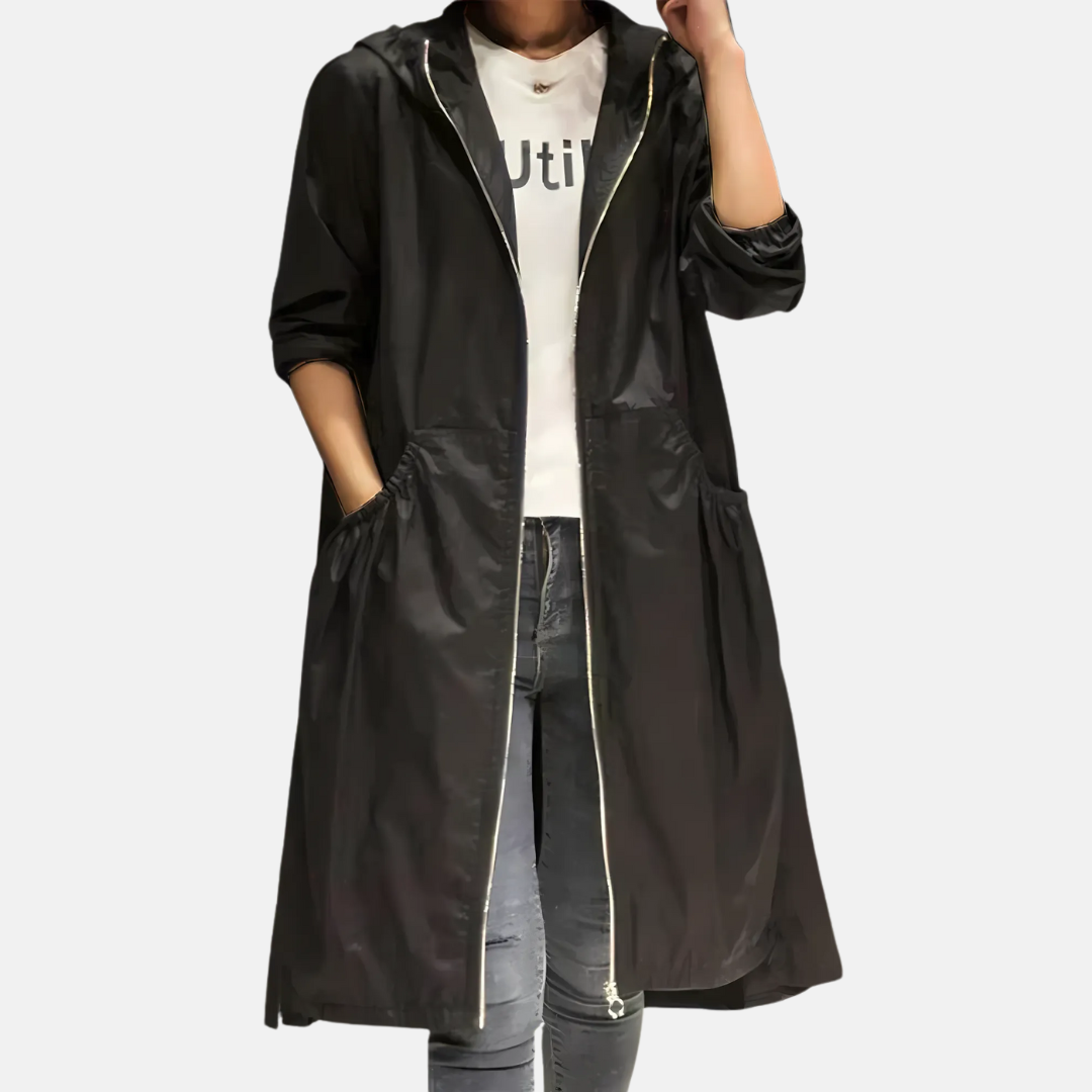 Women's Water Resistant Hooded Knee Length Jacket