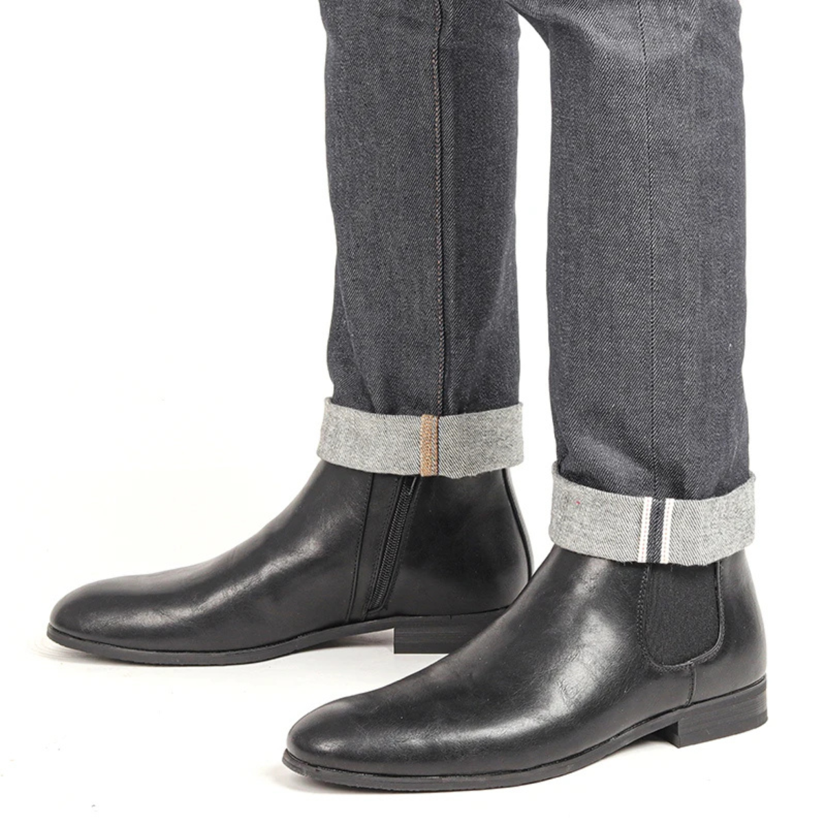 Men's Chelsea Leather Ankle Boots Elastic Sides Black